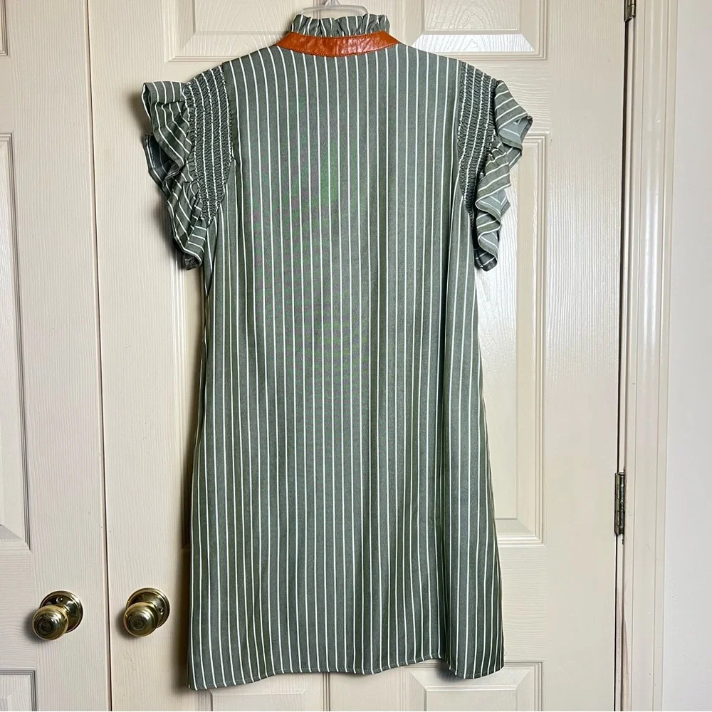 THML Emily Olive & White Striped Flutter Sleeve Mini Dress - Picture 3 of 9
